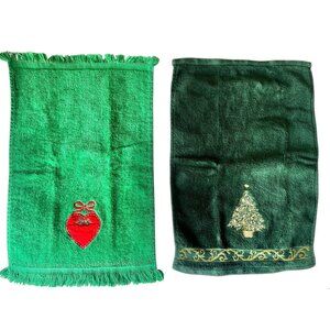 Cannon & St. Nicholaus Christmas Hand Towels With Embroidered Heart & Tree Desig